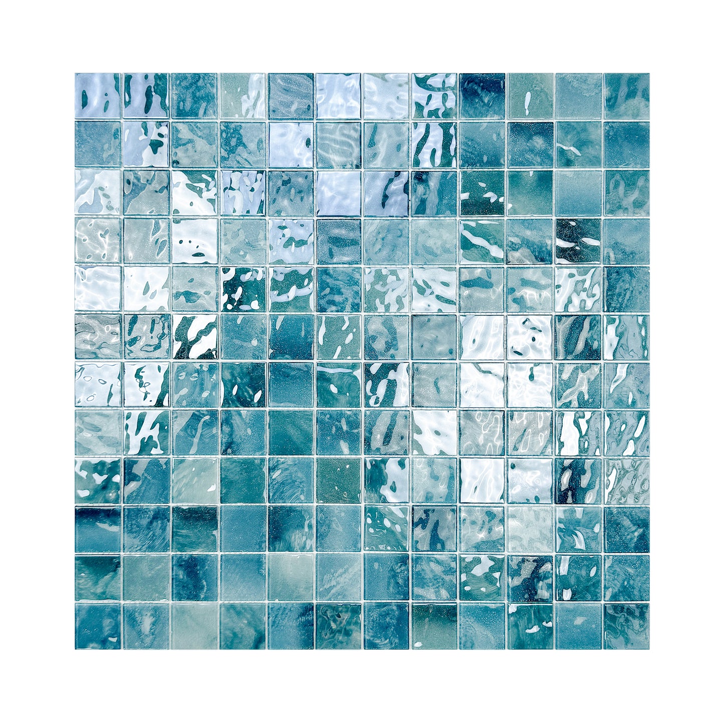 Marble Mirage Series Tiffany Blue & Sapphire Blue & Yale Blue Mixed Marble Transparent Textures Crystal Glass Mosaic