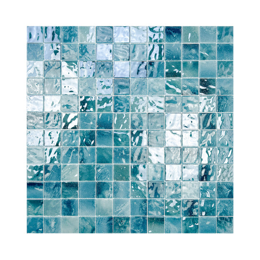 Marble Mirage Series Tiffany Blue & Sapphire Blue & Yale Blue Mixed Marble Transparent Textures Crystal Glass Mosaic