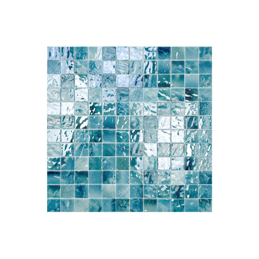 Marble Mirage Series Tiffany Blue & Sapphire Blue & Yale Blue Mixed Marble Transparent Textures Crystal Glass Mosaic
