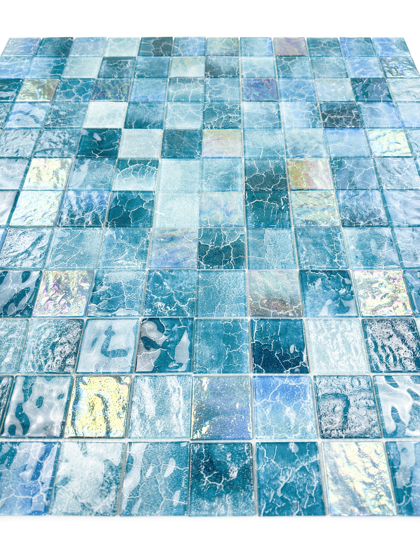 Marble Mirage Series Sapphire Blue & Light Blue Marble Texture Glossy Recycled Glass Mosaic