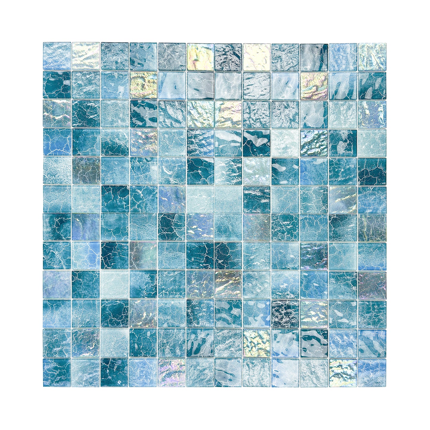 Marble Mirage Series Sapphire Blue & Light Blue Marble Texture Glossy Recycled Glass Mosaic