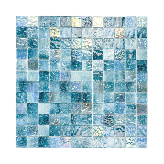 Marble Mirage Series Sapphire Blue & Light Blue Marble Texture Glossy Recycled Glass Mosaic