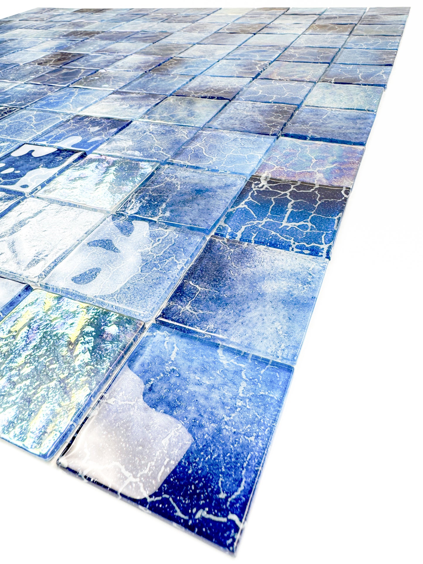 Marble Mirage Series Midnight Blue & Navy Blue Marble Texture Glossy Recycled Glass Mosaic
