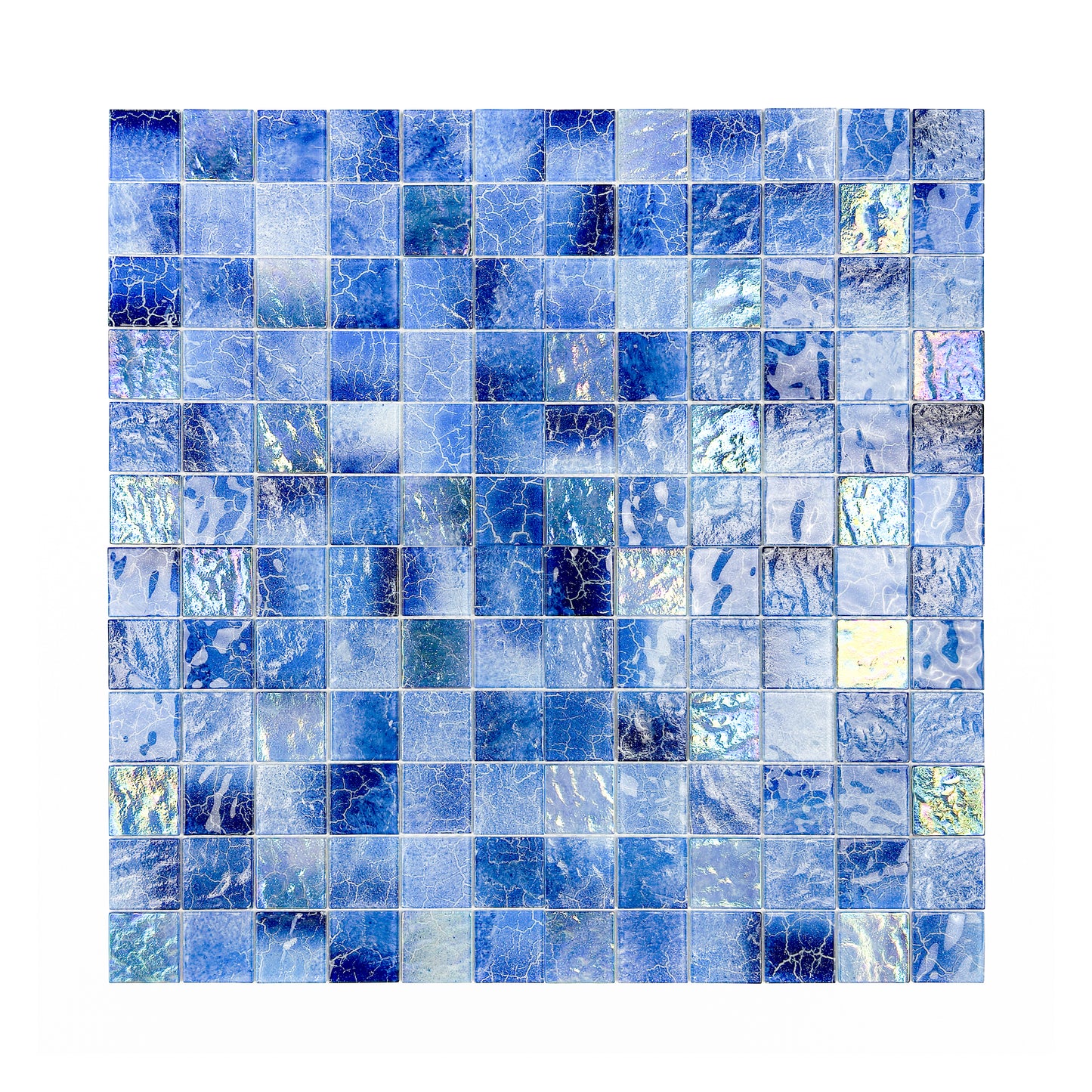 Marble Mirage Series Midnight Blue & Navy Blue Marble Texture Glossy Recycled Glass Mosaic
