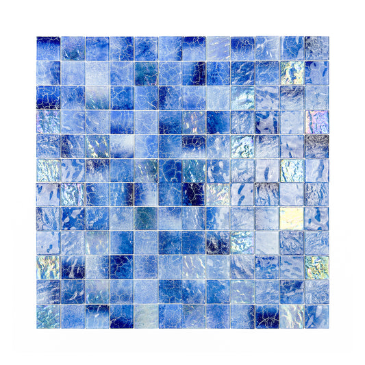 Marble Mirage Series Midnight Blue & Navy Blue Marble Texture Glossy Recycled Glass Mosaic
