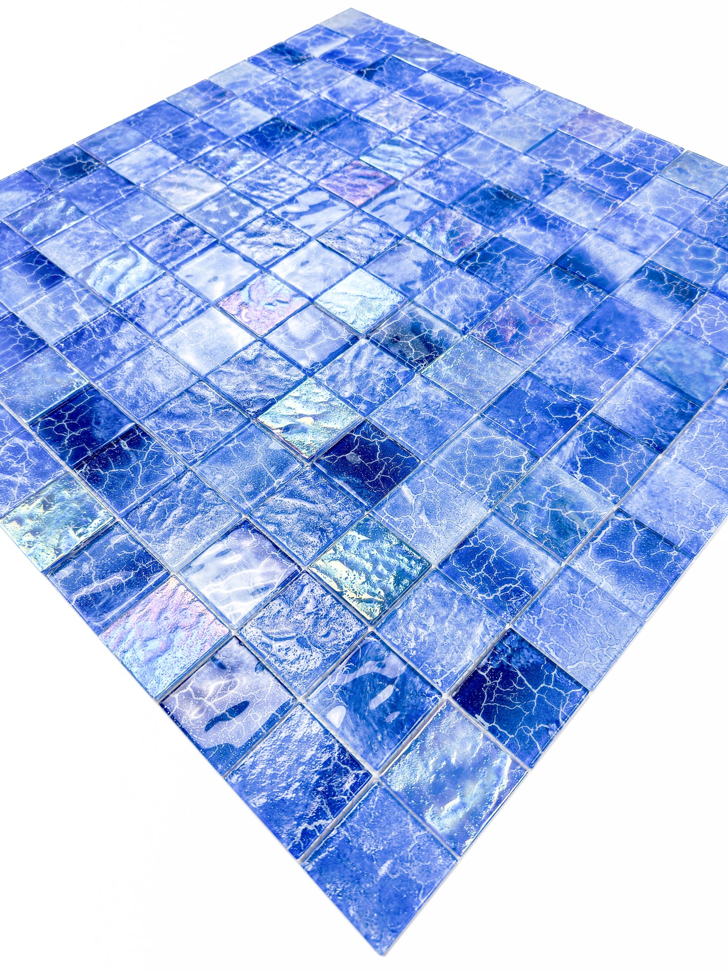 Marble Mirage Series Neon Blue & Baby Blue Marble Texture Glossy Recycled Glass Mosaic