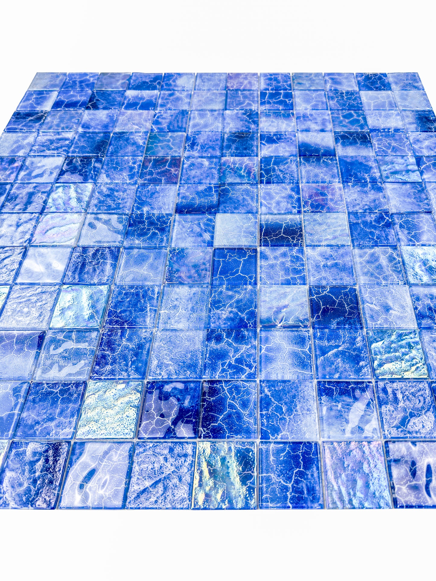 Marble Mirage Series Neon Blue & Baby Blue Marble Texture Glossy Recycled Glass Mosaic
