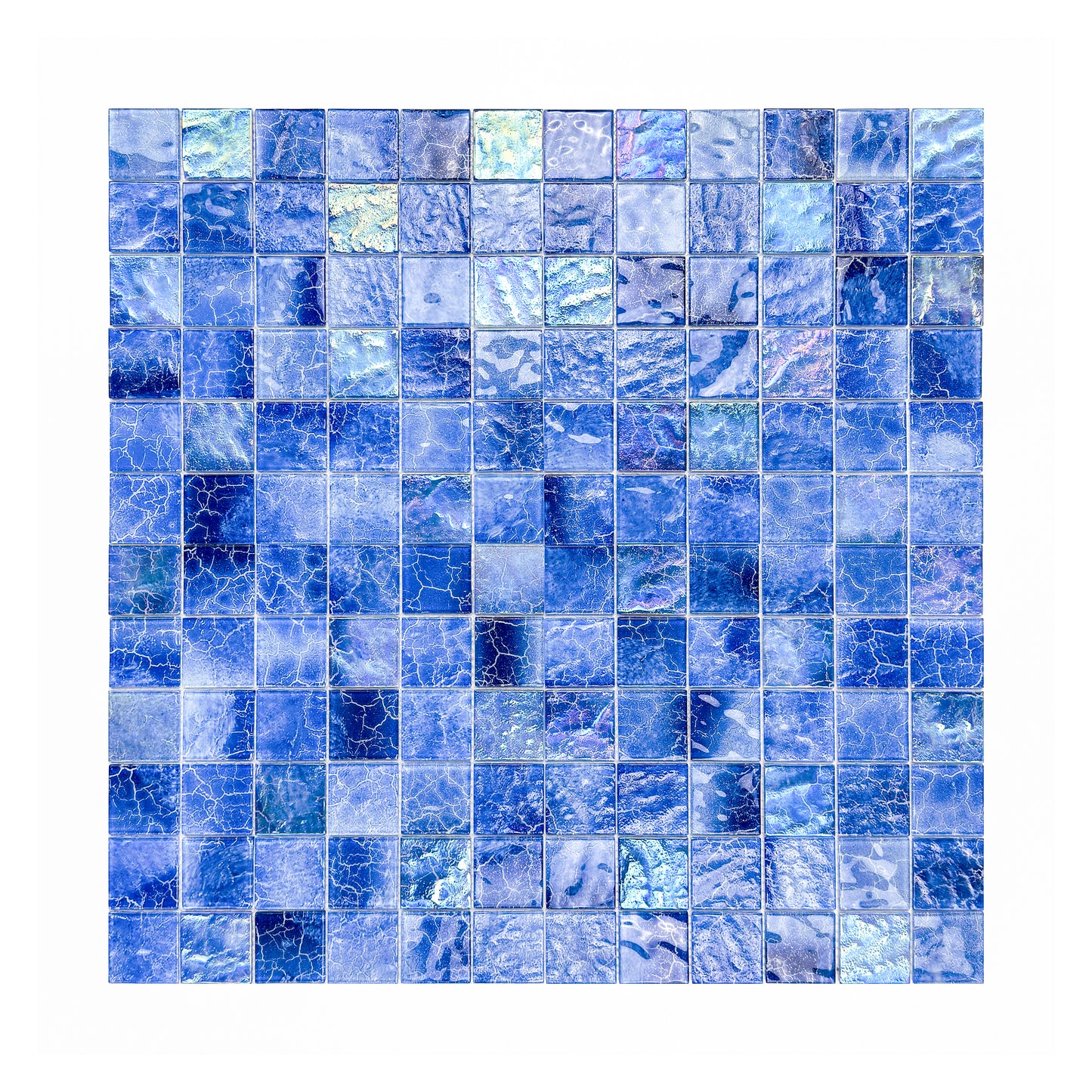 Marble Mirage Series Neon Blue & Baby Blue Marble Texture Glossy Recycled Glass Mosaic