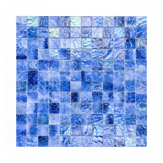 Marble Mirage Series Neon Blue & Baby Blue Marble Texture Glossy Recycled Glass Mosaic