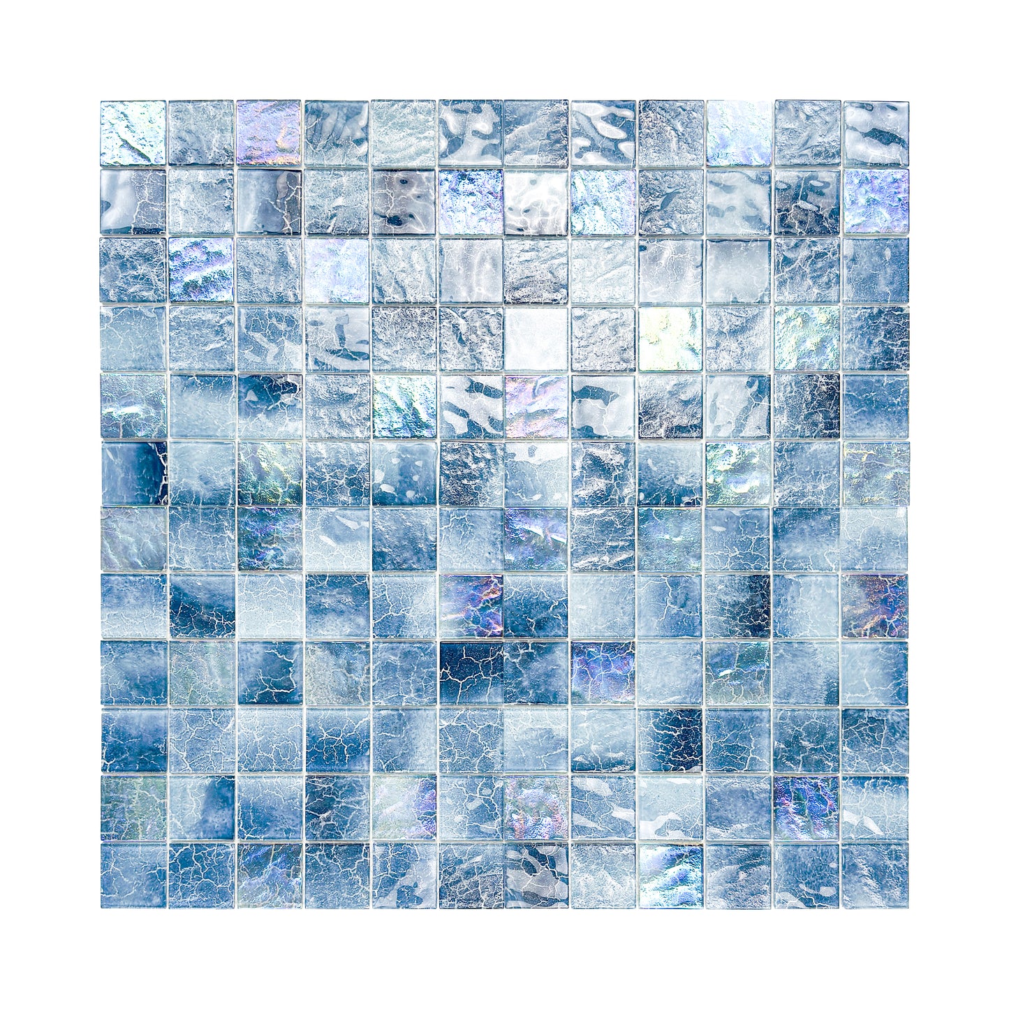 Marble Mirage Series Shadow Grey & Stone Blue Marble Texture Glossy Recycled Glass Mosaic