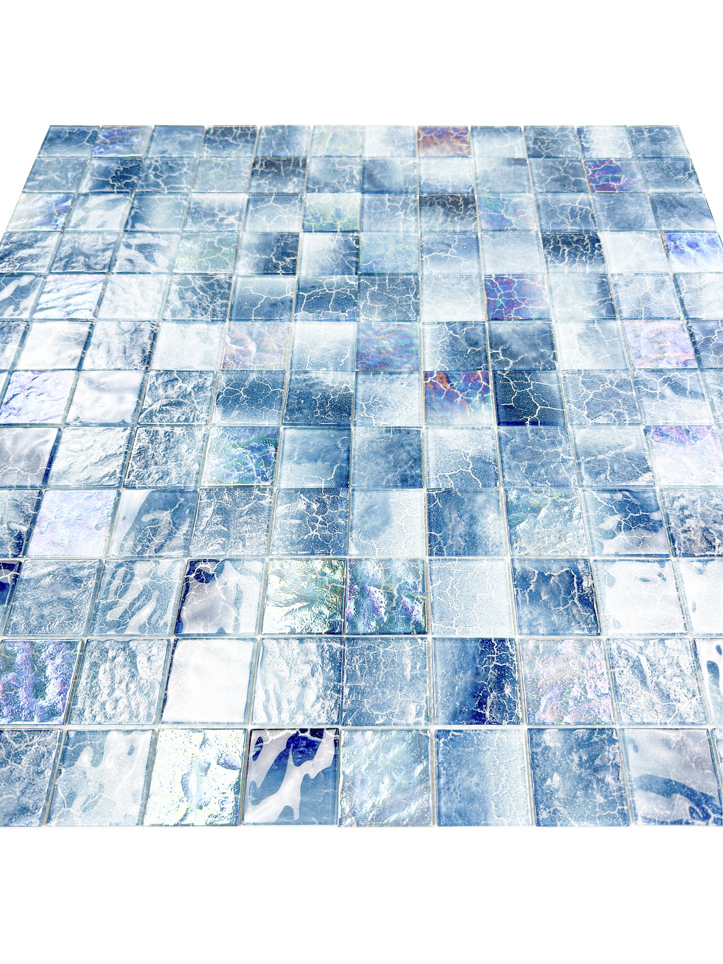 Marble Mirage Series Shadow Grey & Stone Blue Marble Texture Glossy Recycled Glass Mosaic
