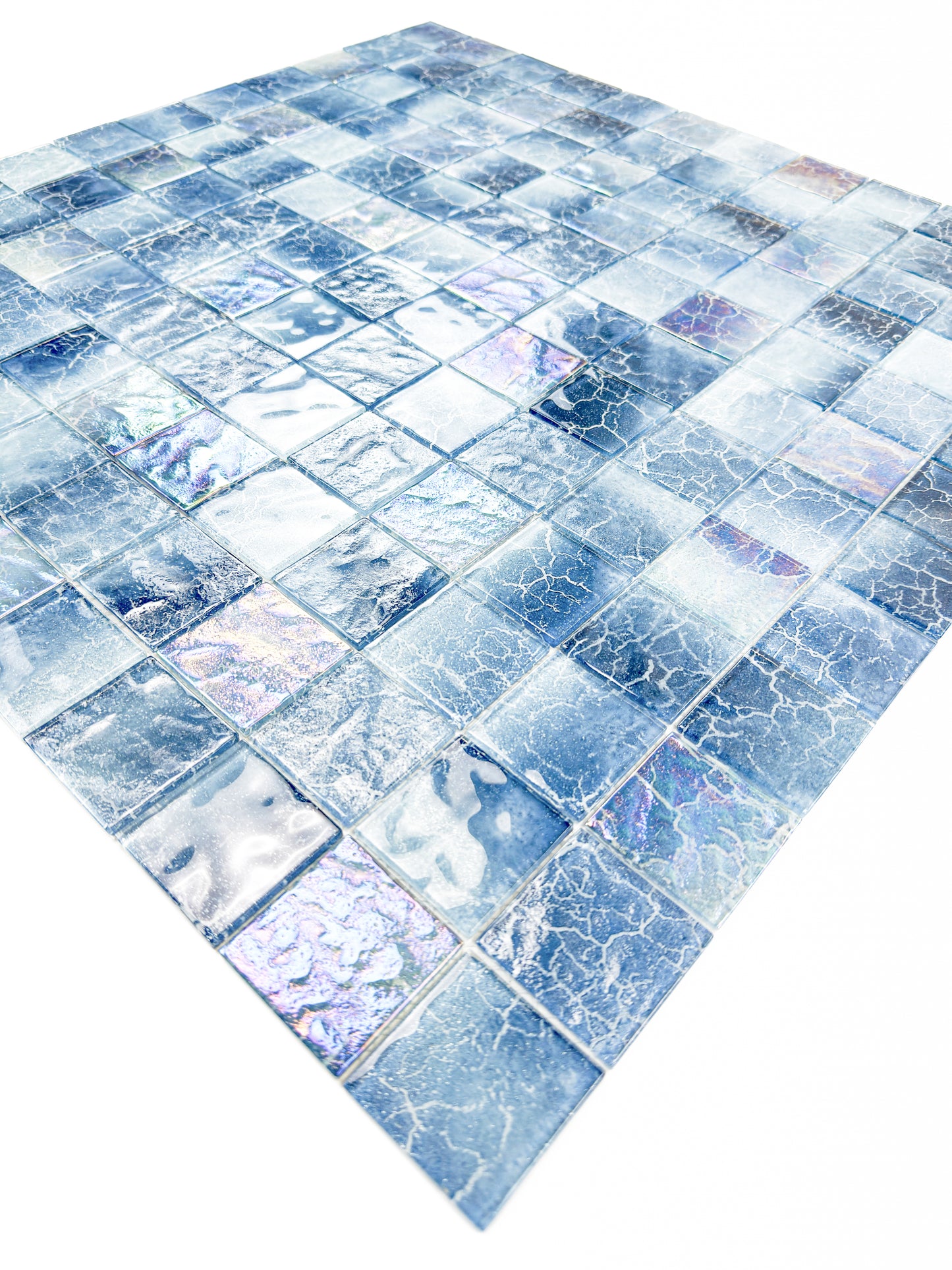 Marble Mirage Series Shadow Grey & Stone Blue Marble Texture Glossy Recycled Glass Mosaic