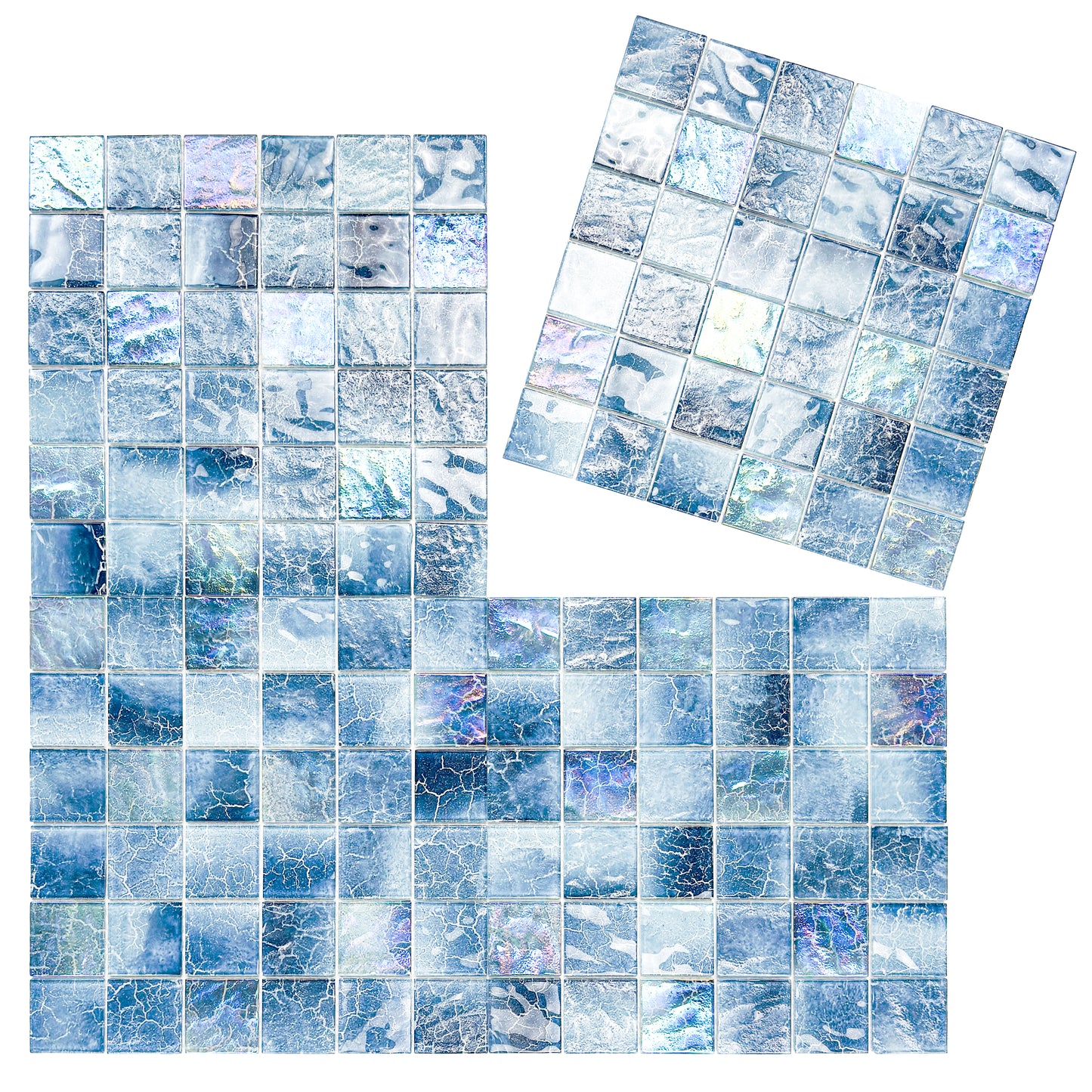 Marble Mirage Series Shadow Grey & Stone Blue Marble Texture Glossy Recycled Glass Mosaic
