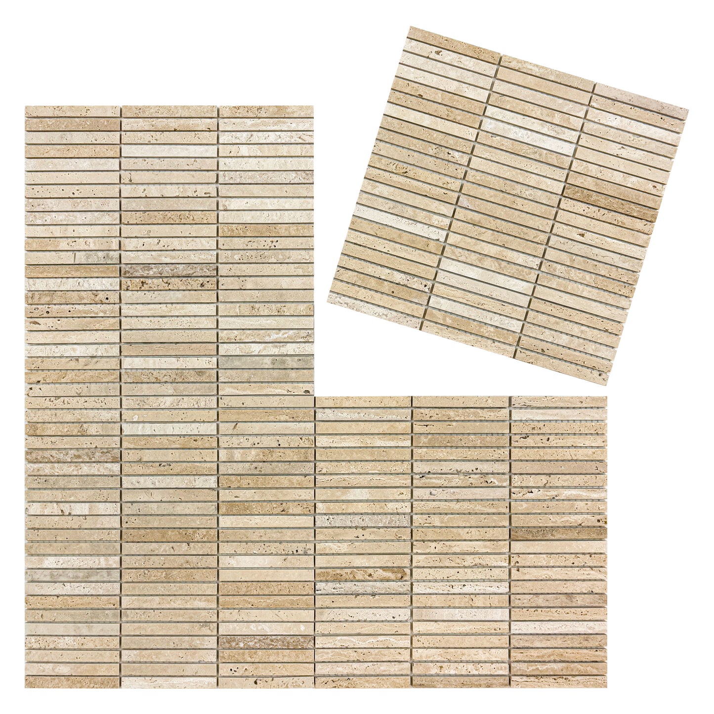 Beige Travertine Series Light Beige Honed Slim Strip Rectangle Marble Mosaic