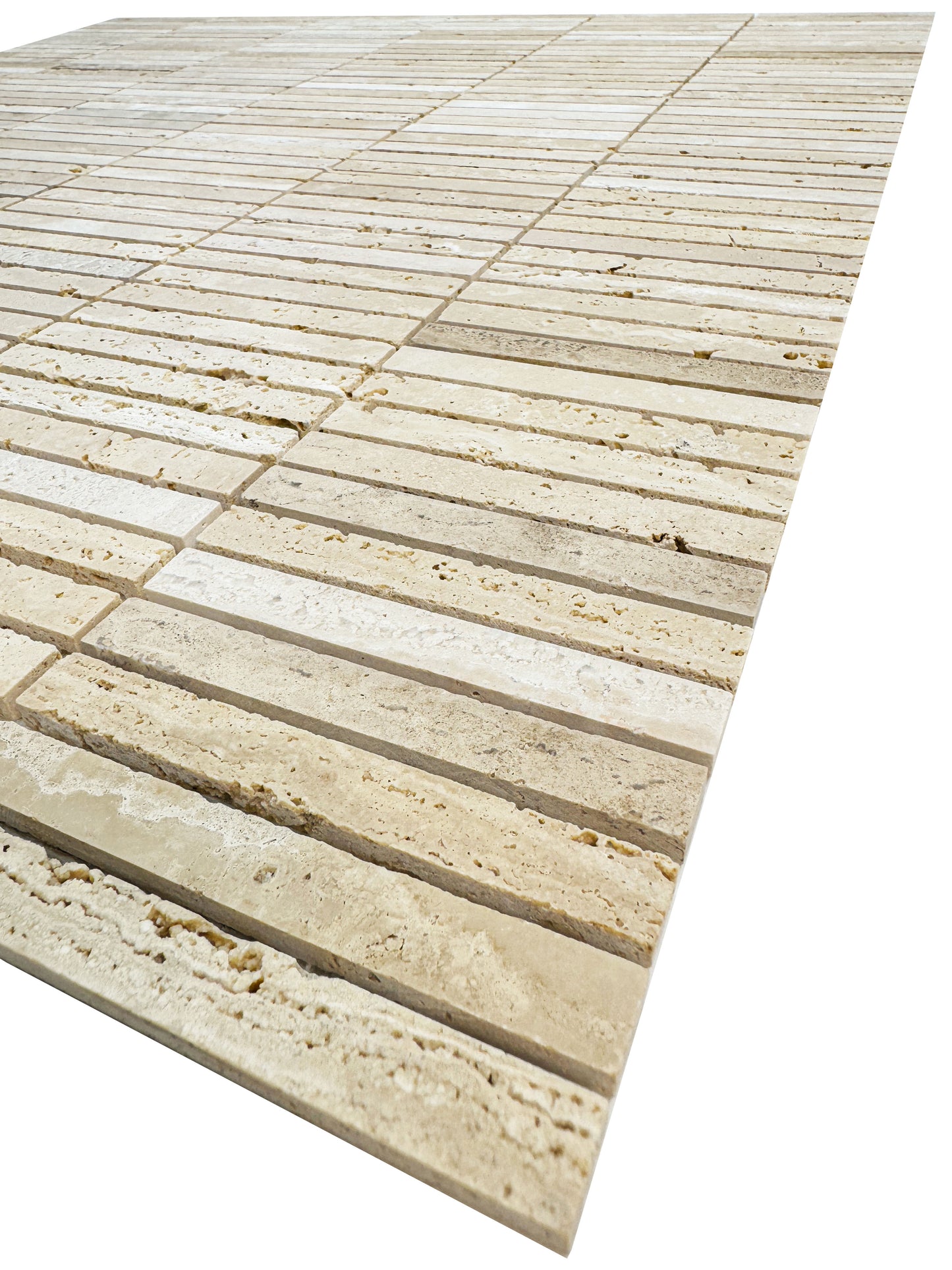 Beige Travertine Series Light Beige Honed Slim Strip Rectangle Marble Mosaic