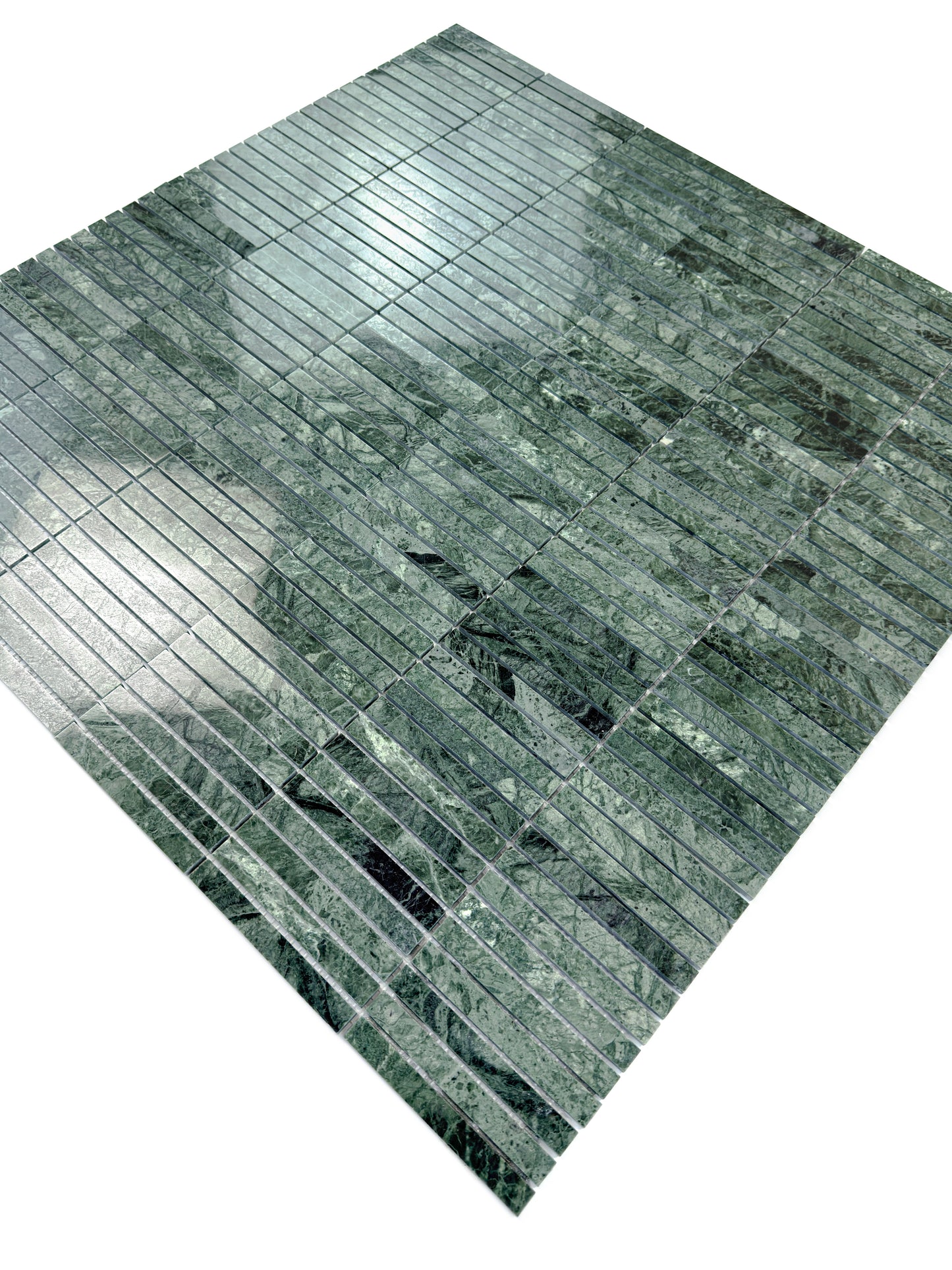 Verde Alpi Series Polished Slim Strip Rectangle Marble Mosaic