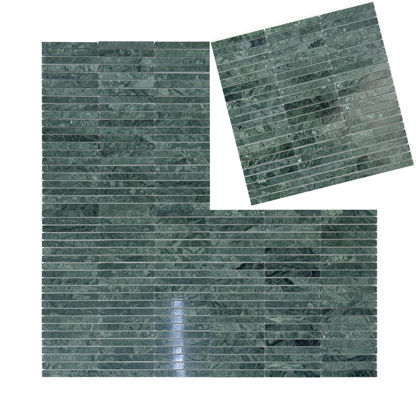 Verde Alpi Series Polished Slim Strip Rectangle Marble Mosaic