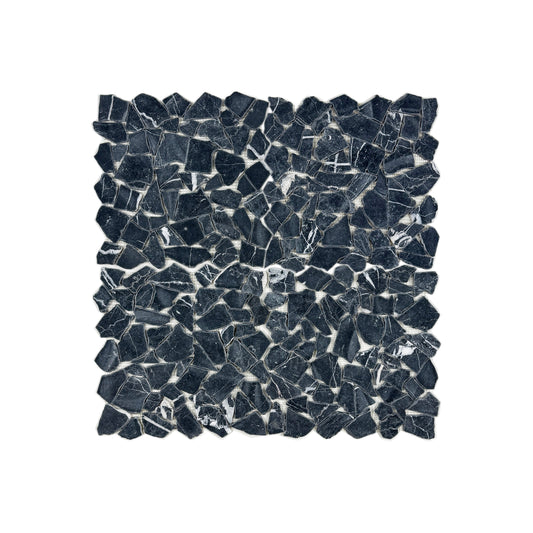 Marble Reverie Series Black Marquina Honed Irregular Shape Marble Mosaic