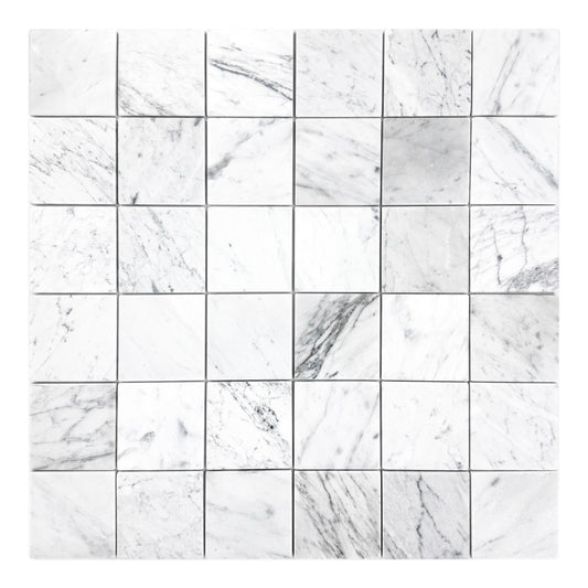 Rome Vestige Series Square Carrara White Marble Tumble & Brush Leather Surface Marble Tile