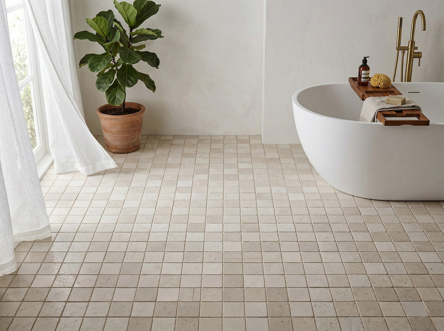 Rome Vestige Series Square Moca Crema Limestone Tumble & Brush Leather Surface Marble Tile