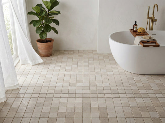 Rome Vestige Series Square Moca Crema Limestone Tumble & Brush Leather Surface Marble Tile