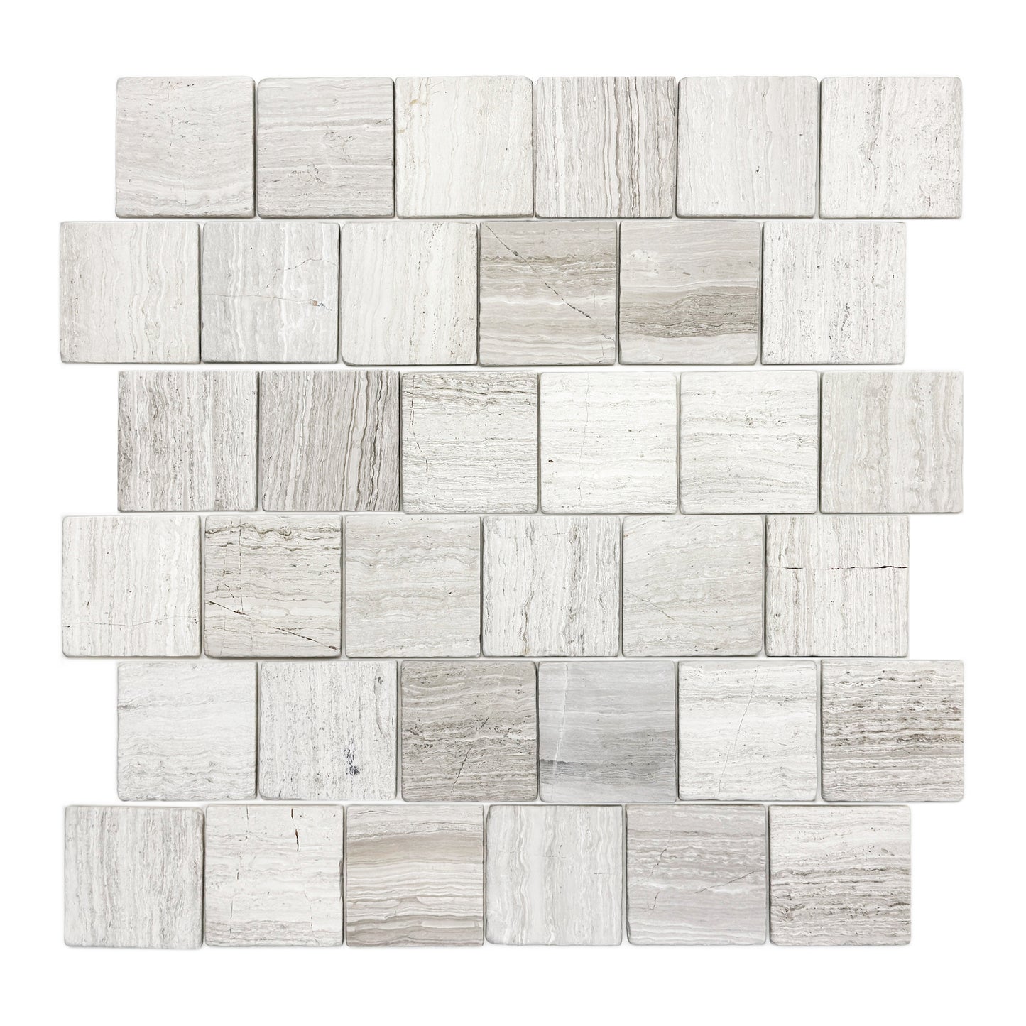 Rome Vestige Series Square White Wood Marble Tumble & Brush Leather Surface Marble Tile