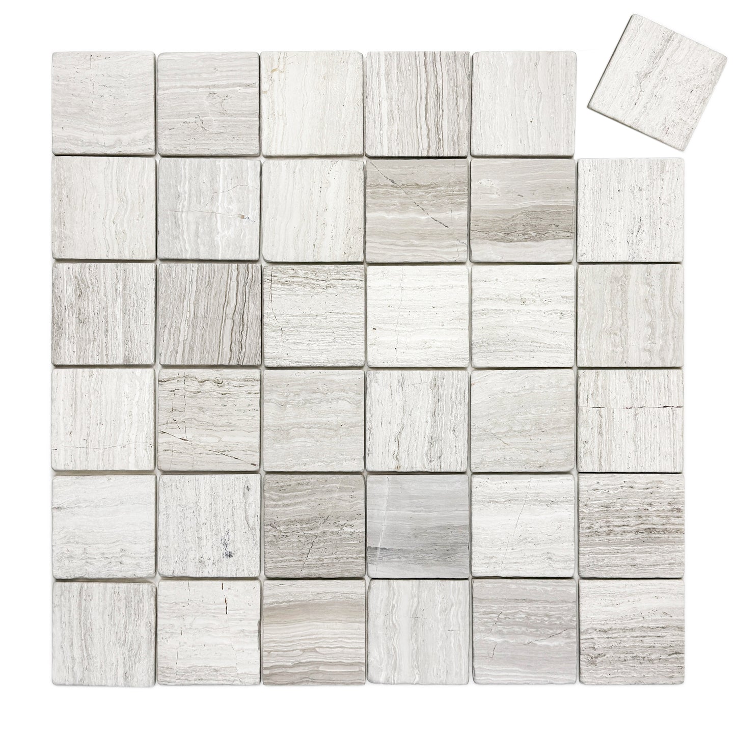 Rome Vestige Series Square White Wood Marble Tumble & Brush Leather Surface Marble Tile