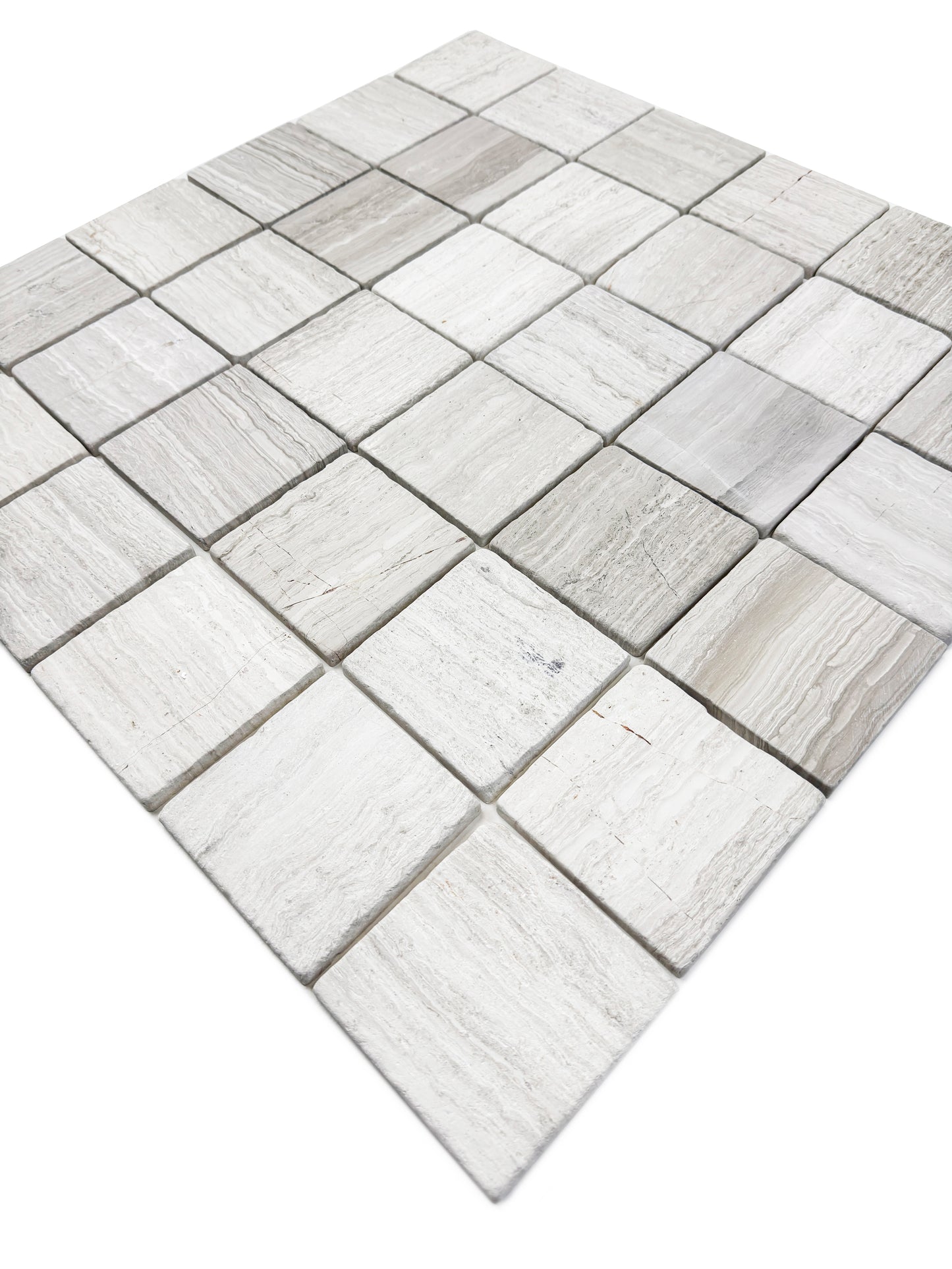 Rome Vestige Series Square White Wood Marble Tumble & Brush Leather Surface Marble Tile