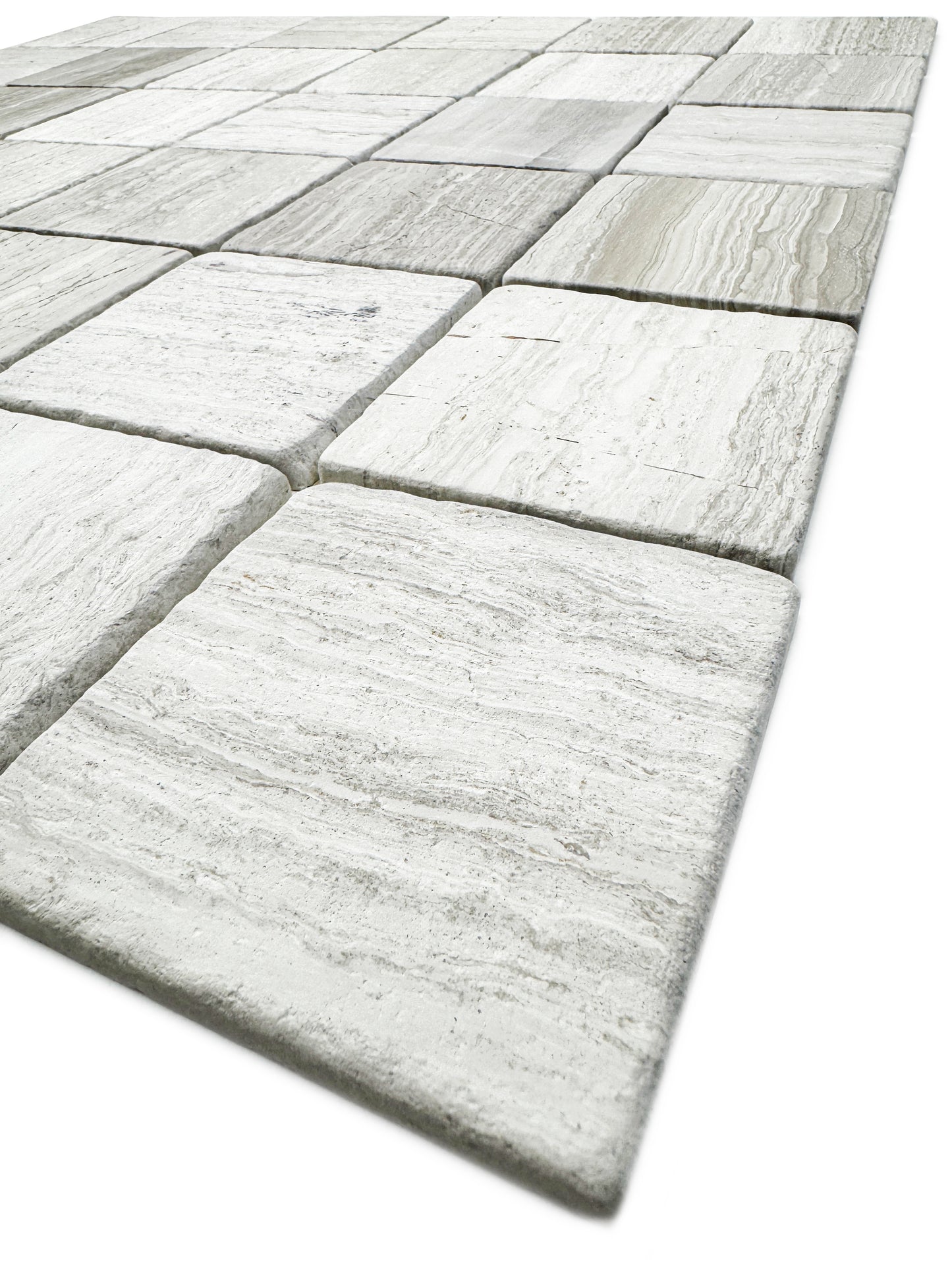 Rome Vestige Series Square White Wood Marble Tumble & Brush Leather Surface Marble Tile
