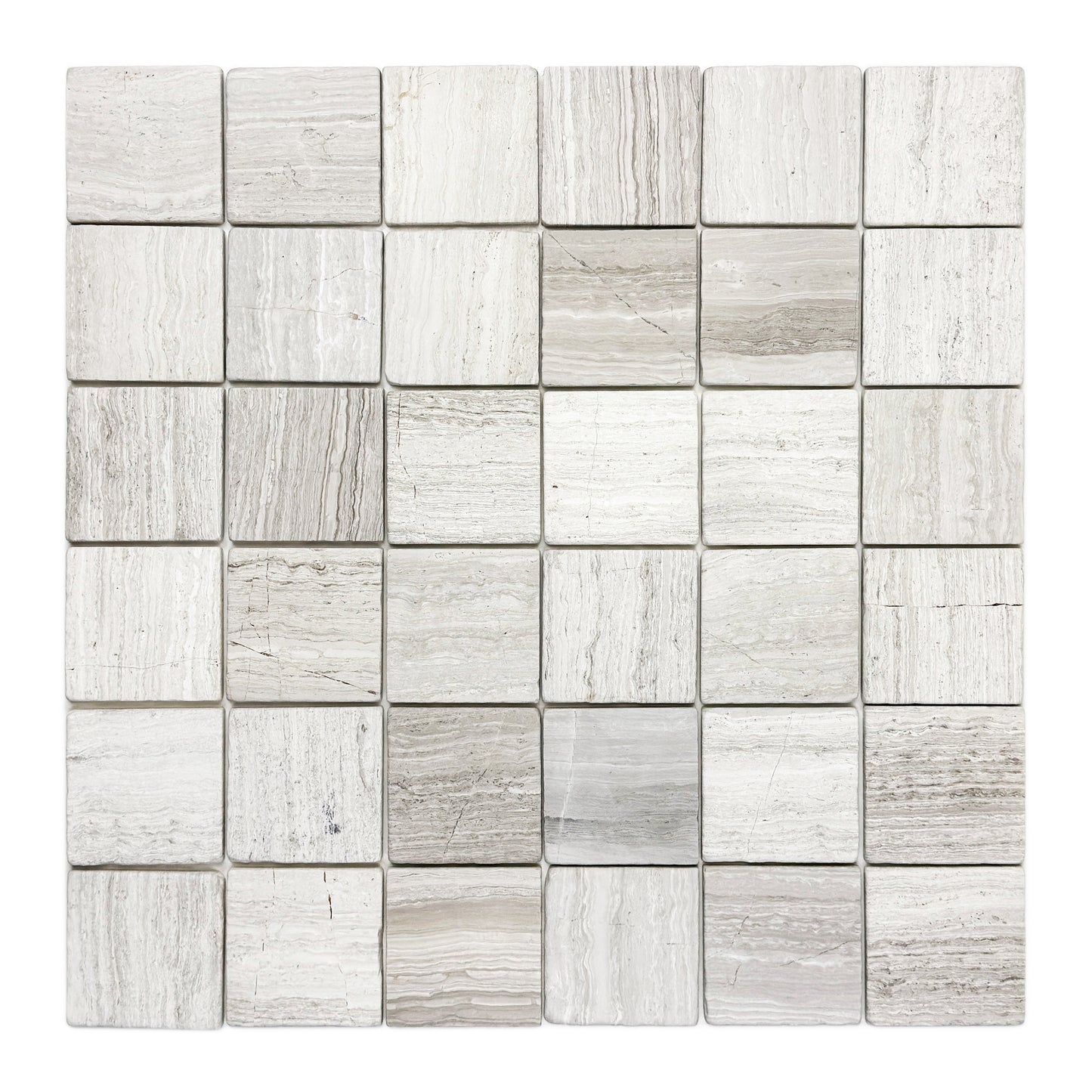 Rome Vestige Series Square White Wood Marble Tumble & Brush Leather Surface Marble Tile