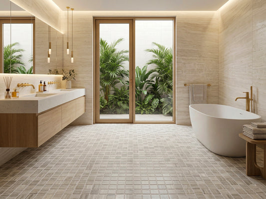 Rome Vestige Series Square White Wood Marble Tumble & Brush Leather Surface Marble Tile