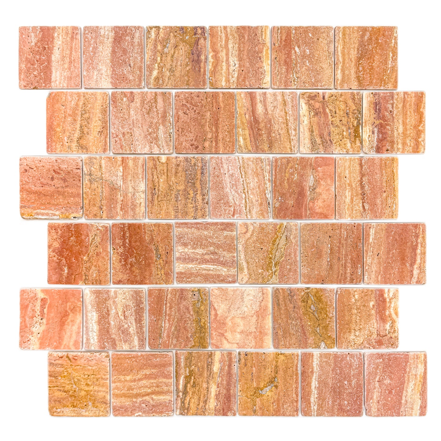 Rome Vestige Series Square Red Travertine Tumble & Brush Leather Surface Marble Tile