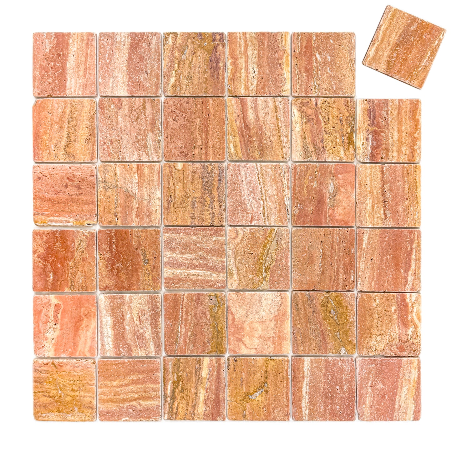 Rome Vestige Series Square Red Travertine Tumble & Brush Leather Surface Marble Tile