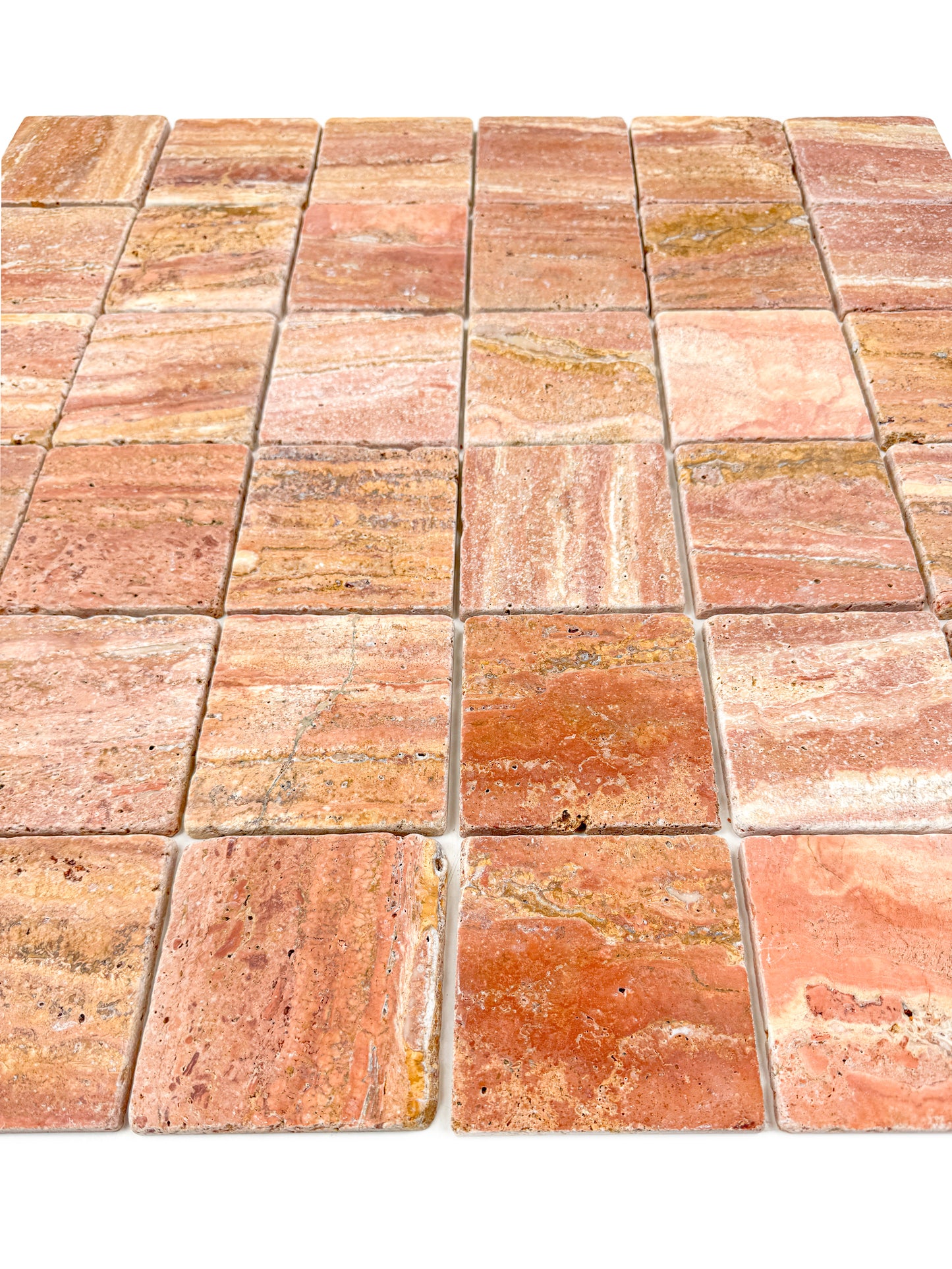 Rome Vestige Series Square Red Travertine Tumble & Brush Leather Surface Marble Tile
