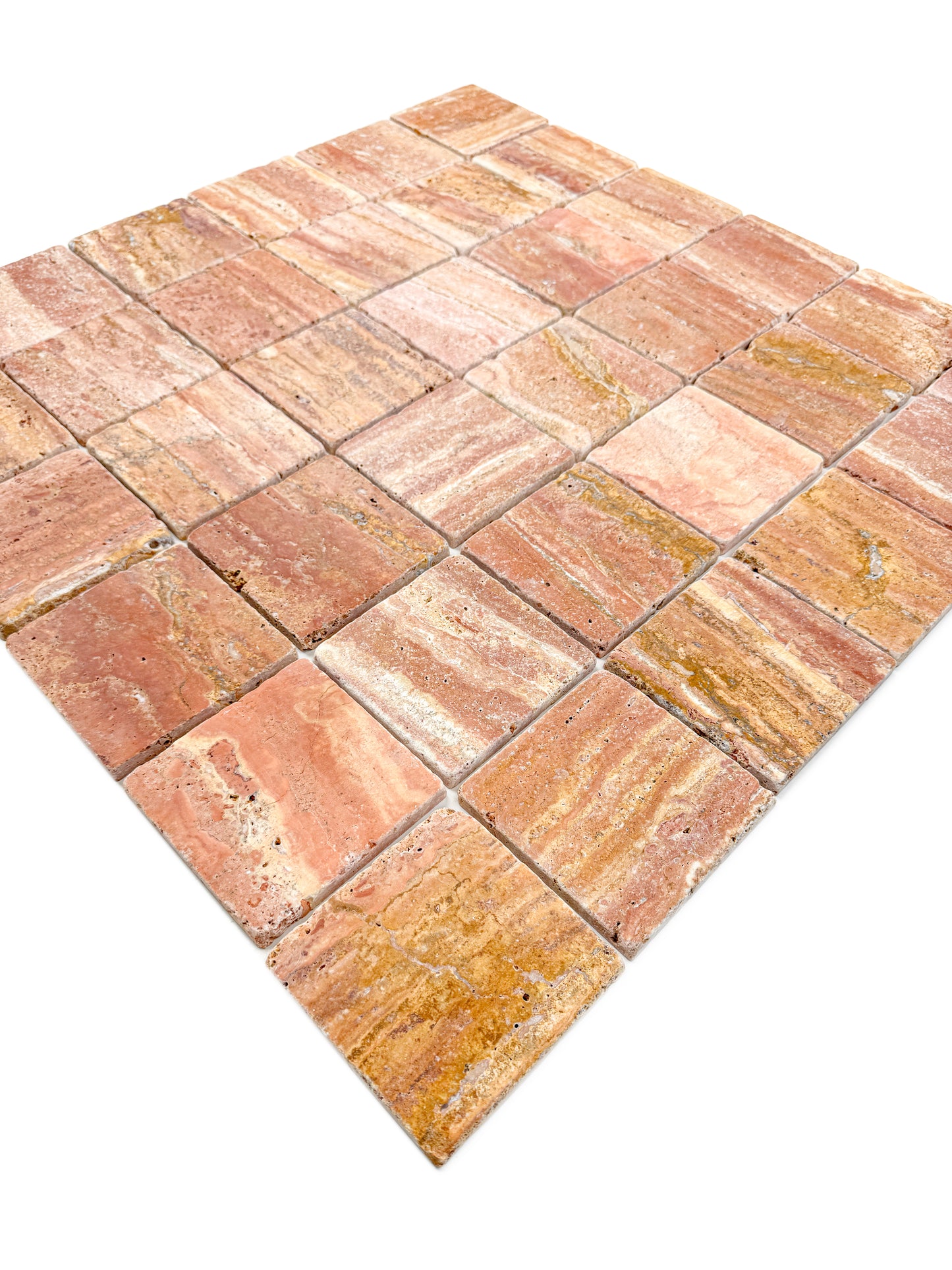 Rome Vestige Series Square Red Travertine Tumble & Brush Leather Surface Marble Tile
