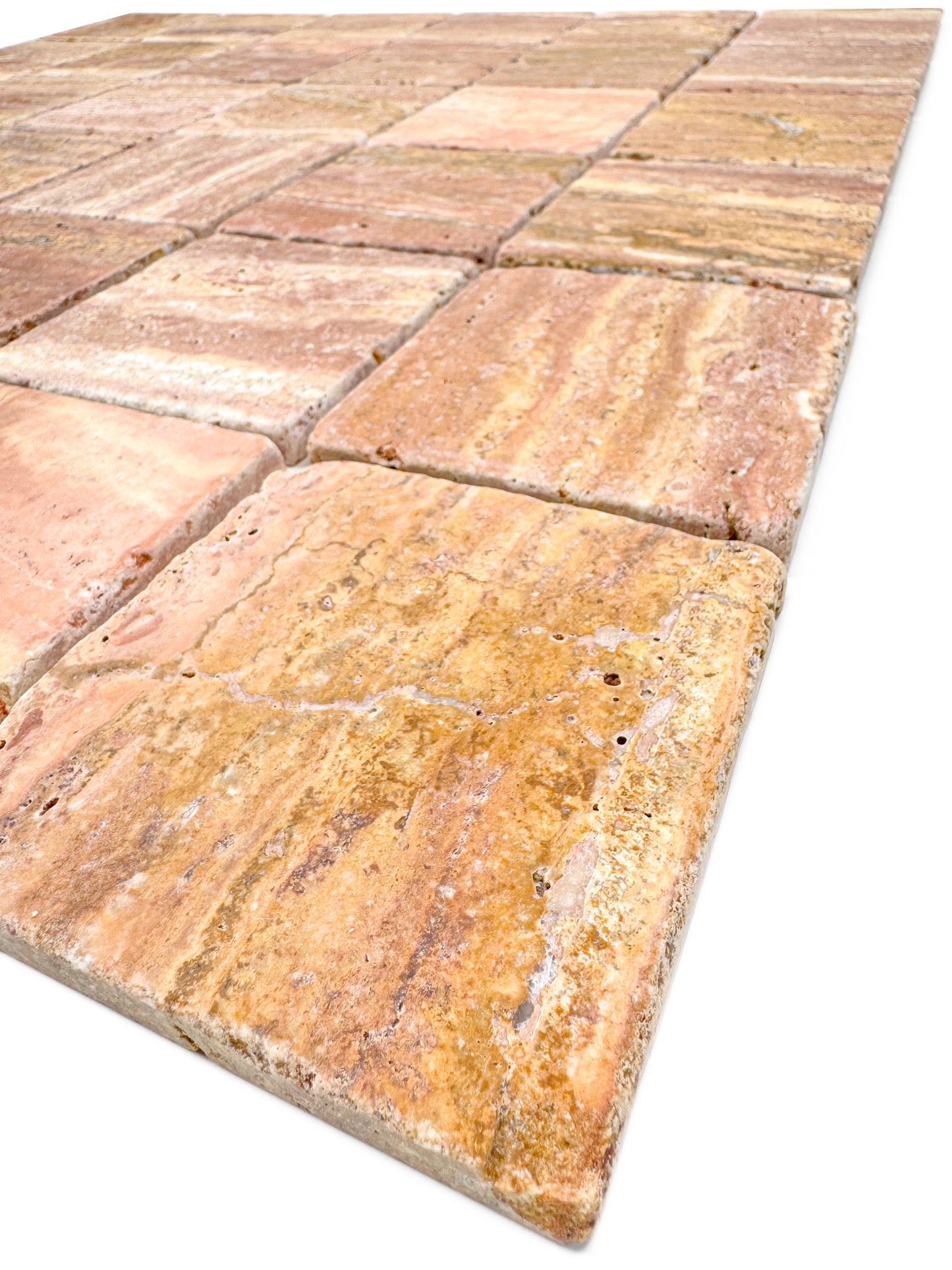 Rome Vestige Series Square Red Travertine Tumble & Brush Leather Surface Marble Tile