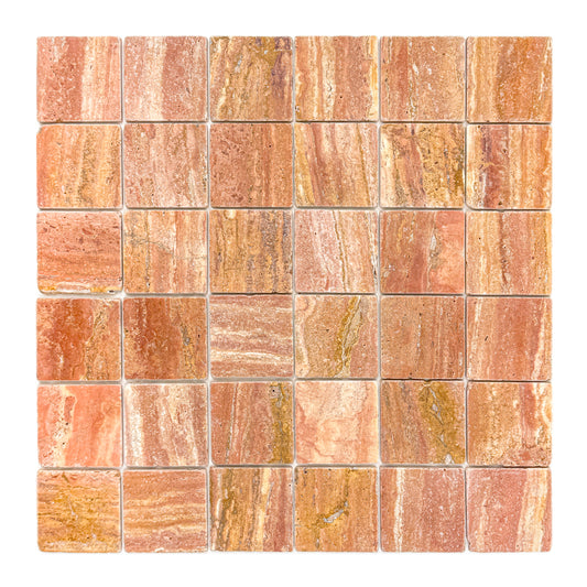 Rome Vestige Series Square Red Travertine Tumble & Brush Leather Surface Marble Tile