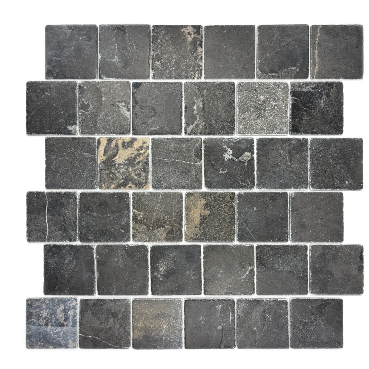 Rome Vestige Series Square Black Gold Marble Tumble & Brush Leather Surface Marble Tile
