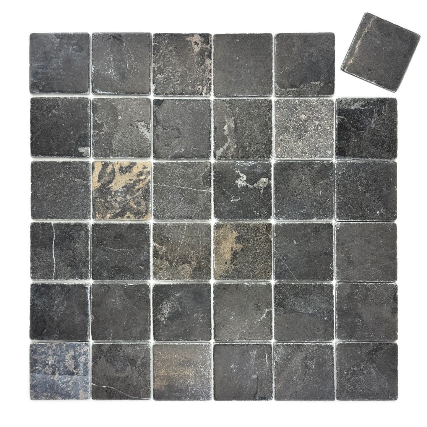 Rome Vestige Series Square Black Gold Marble Tumble & Brush Leather Surface Marble Tile