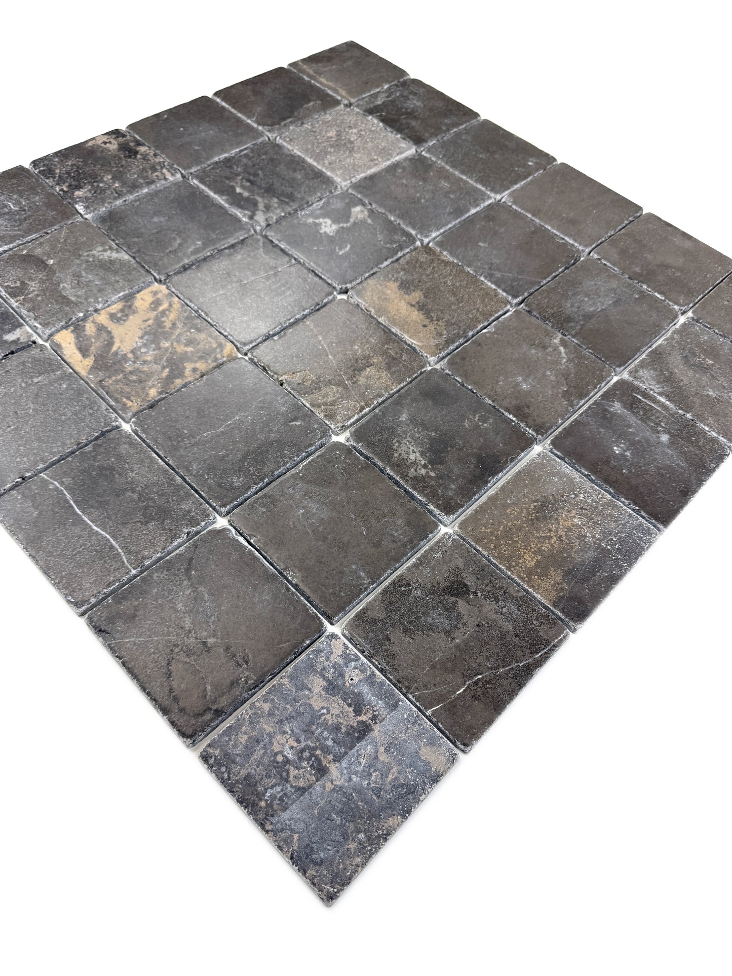 Rome Vestige Series Square Black Gold Marble Tumble & Brush Leather Surface Marble Tile