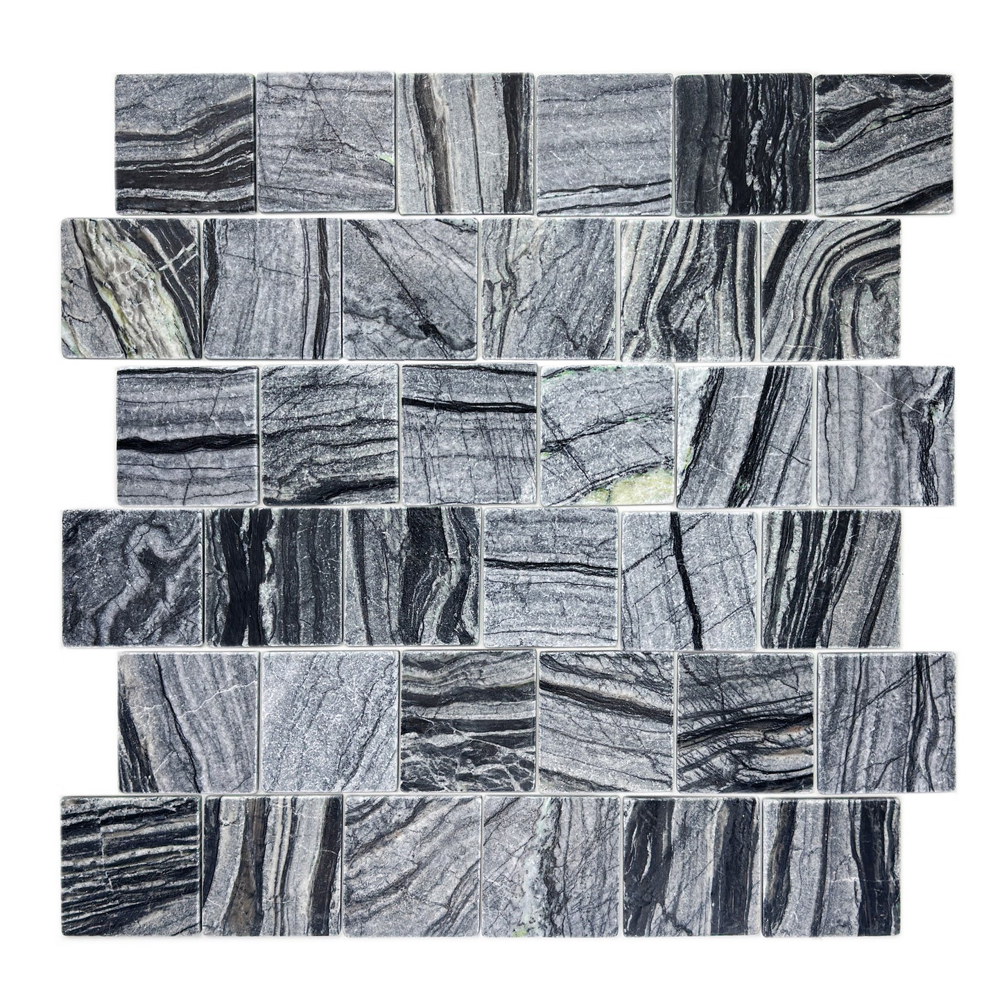Rome Vestige Series Square Black Wood Marble Tumble & Brush Leather Surface Marble Tile