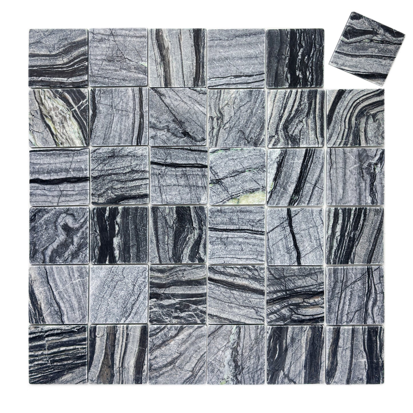 Rome Vestige Series Square Black Wood Marble Tumble & Brush Leather Surface Marble Tile