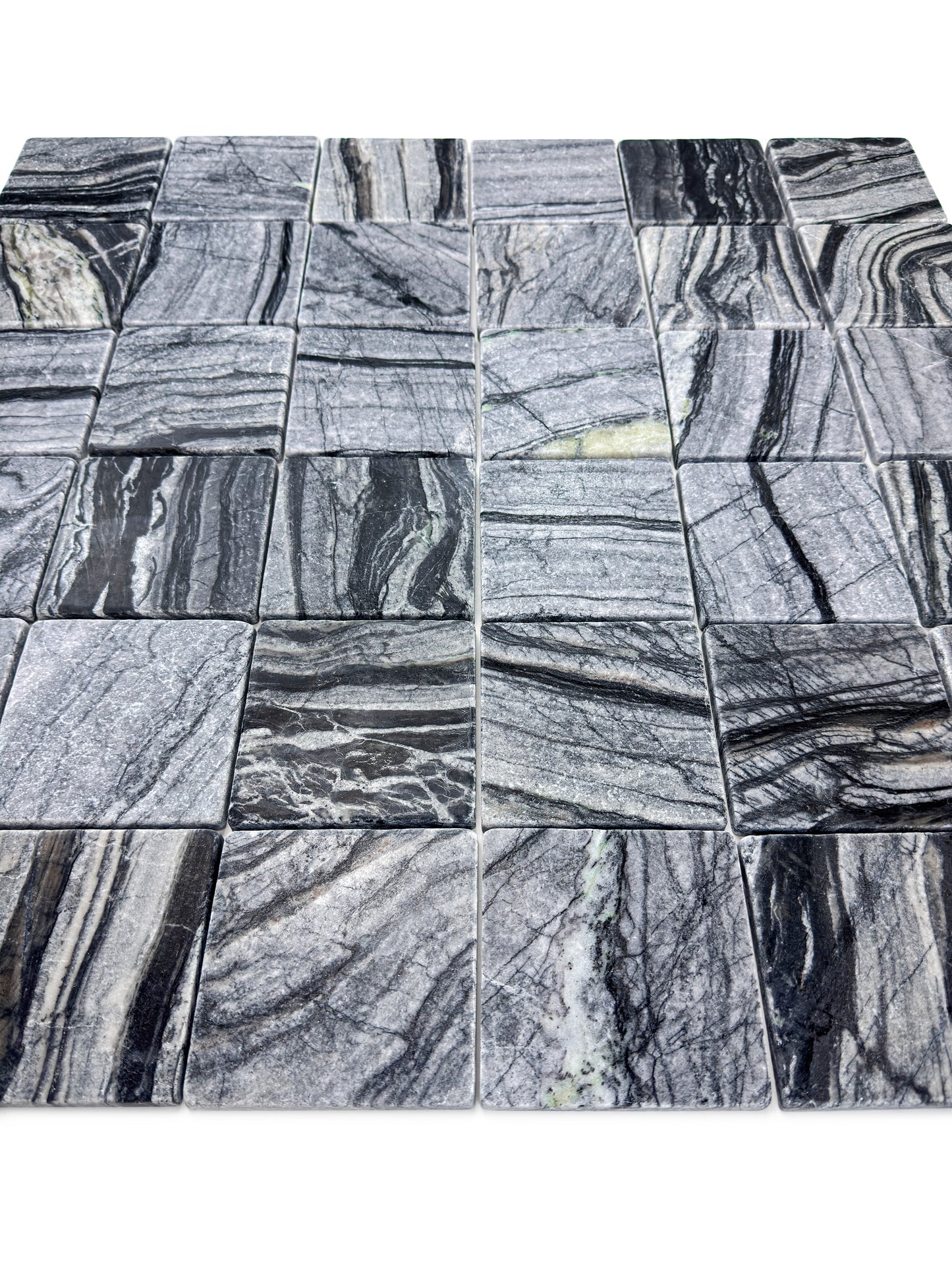 Rome Vestige Series Square Black Wood Marble Tumble & Brush Leather Surface Marble Tile