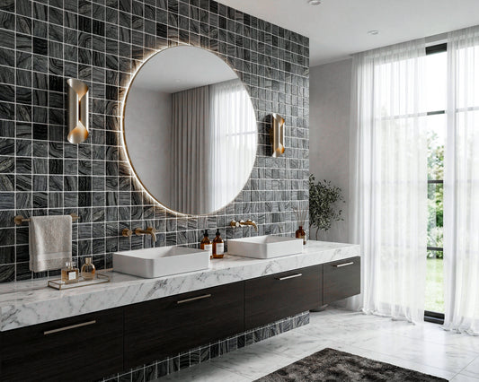 Rome Vestige Series Square Black Wood Marble Tumble & Brush Leather Surface Marble Tile