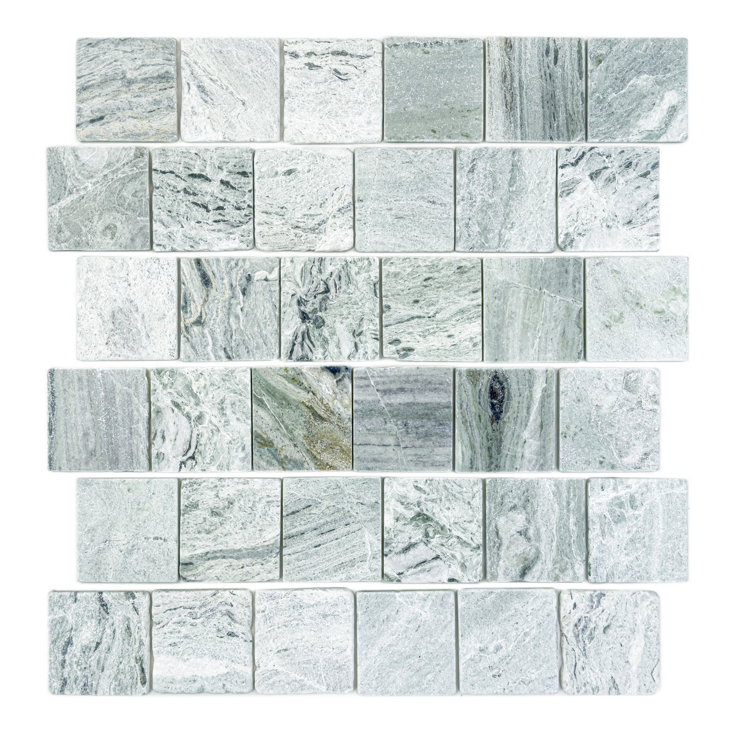Rome Vestige Series Square Jade Green Marble Tumble & Brush Leather Surface Marble Tile