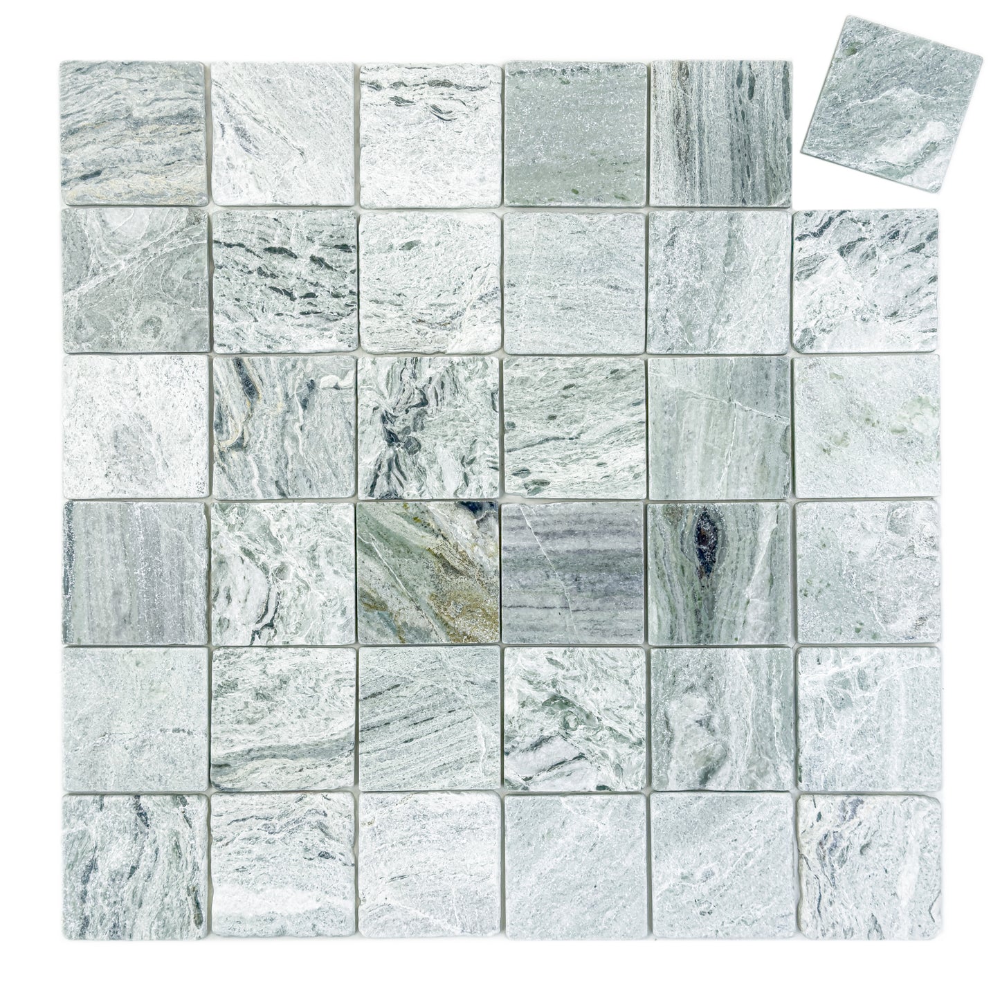 Rome Vestige Series Square Jade Green Marble Tumble & Brush Leather Surface Marble Tile