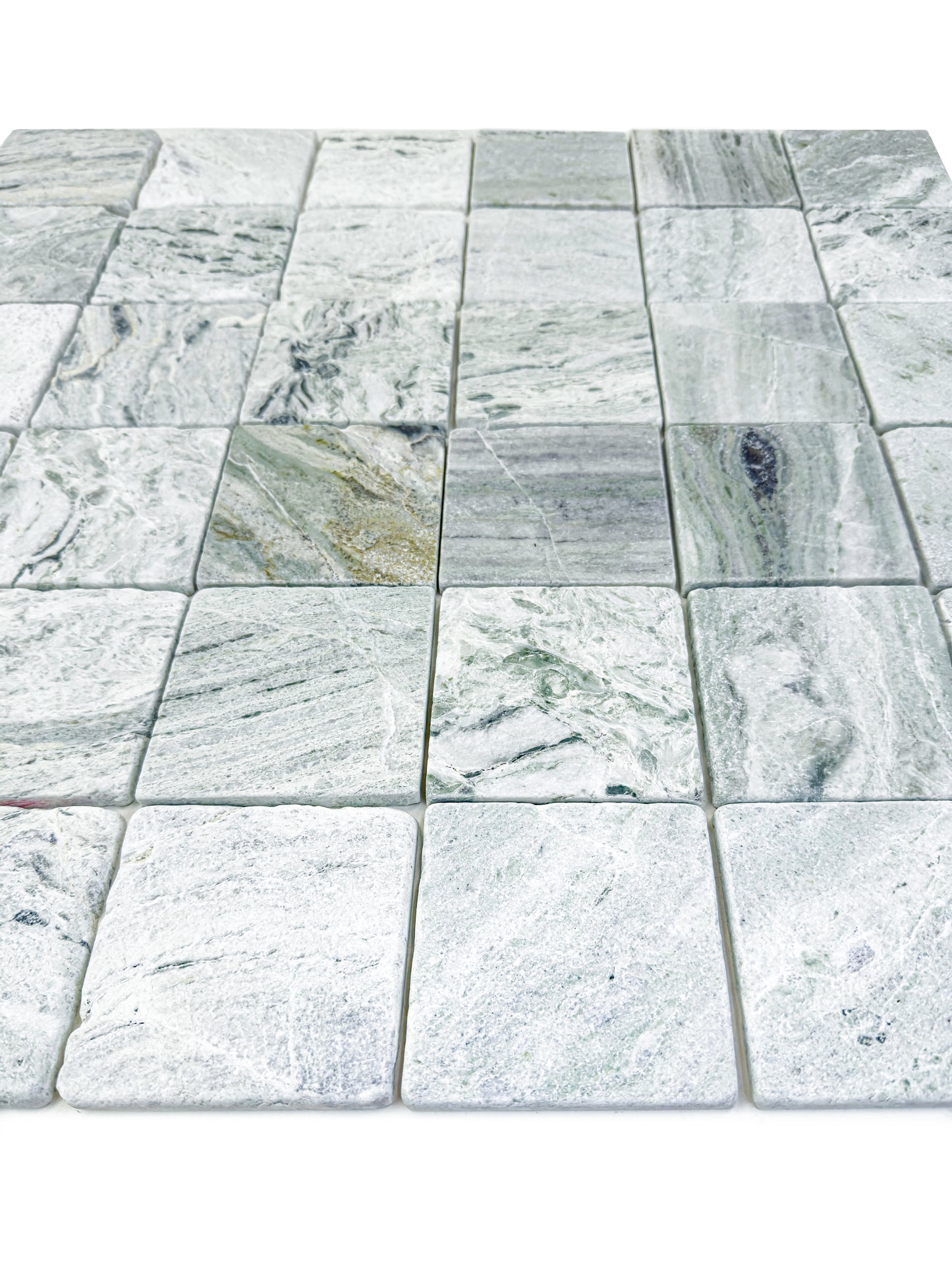 Rome Vestige Series Square Jade Green Marble Tumble & Brush Leather Surface Marble Tile