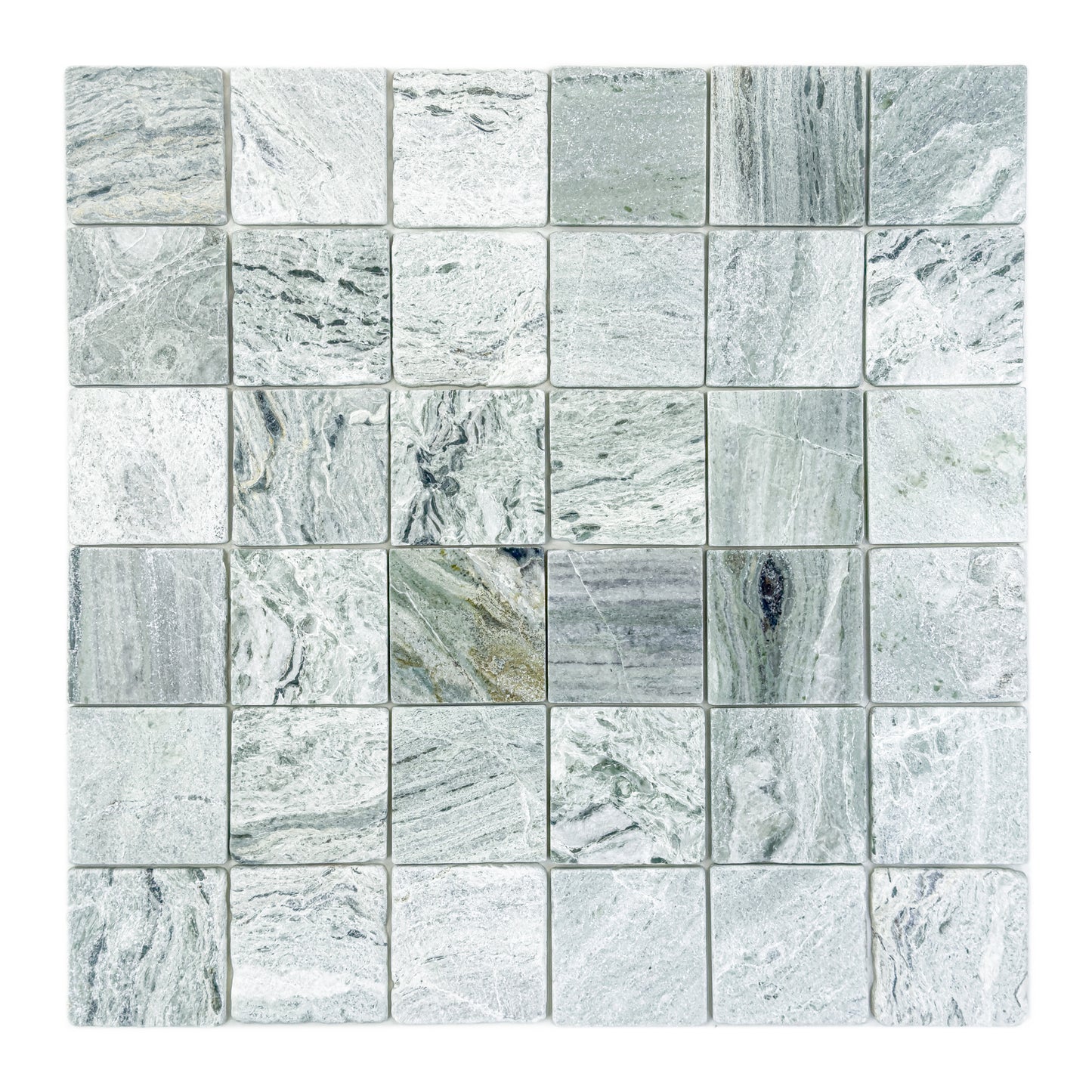 Rome Vestige Series Square Jade Green Marble Tumble & Brush Leather Surface Marble Tile