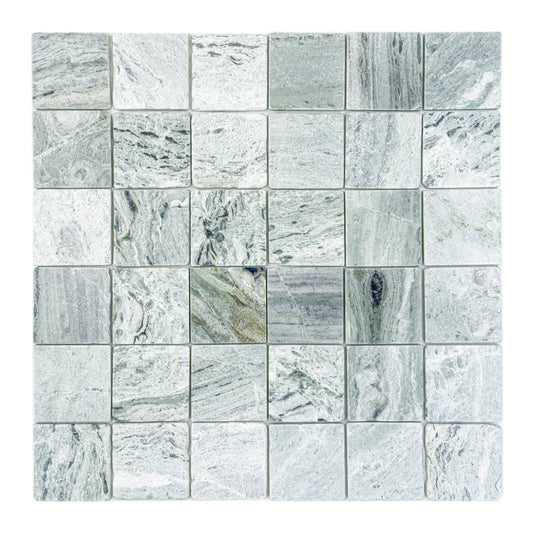 Rome Vestige Series Square Jade Green Marble Tumble & Brush Leather Surface Marble Tile