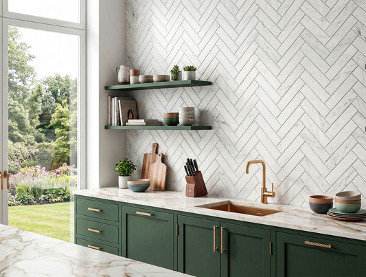 Rome Vestige Series Rectangle Carrara White Marble Tumble & Brush Leather Surface Marble Tile